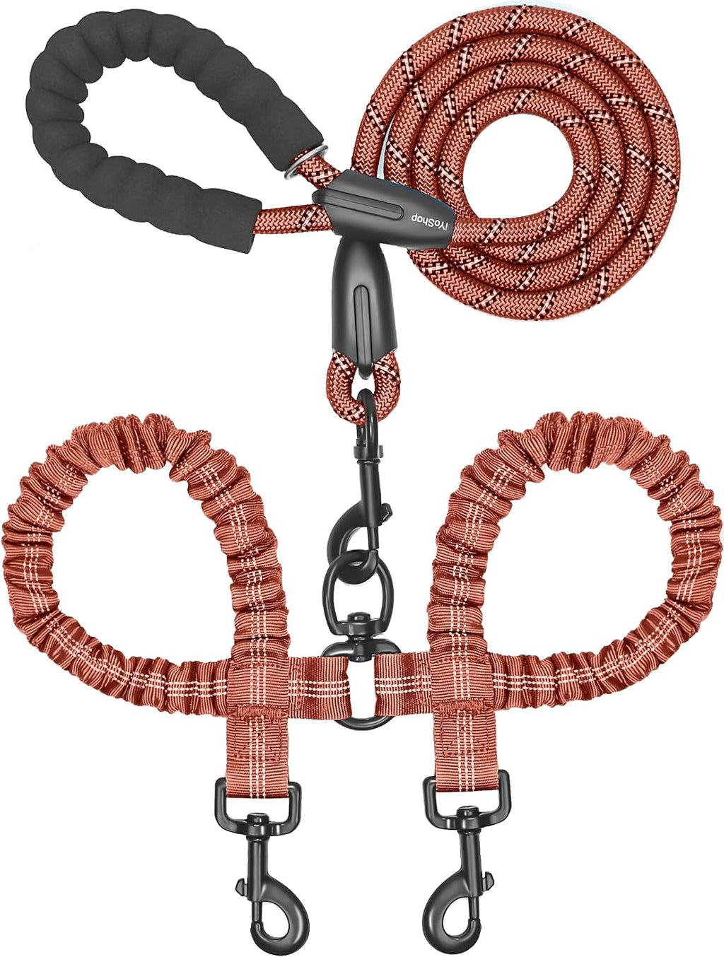 iYoShop Dual Dog Leash - 360 degrees Swivel, No Tangle Walking Leash with Shock Absorbing Bungee for Two Dogs (Large, 25-150 lbs, Black) - Image 9