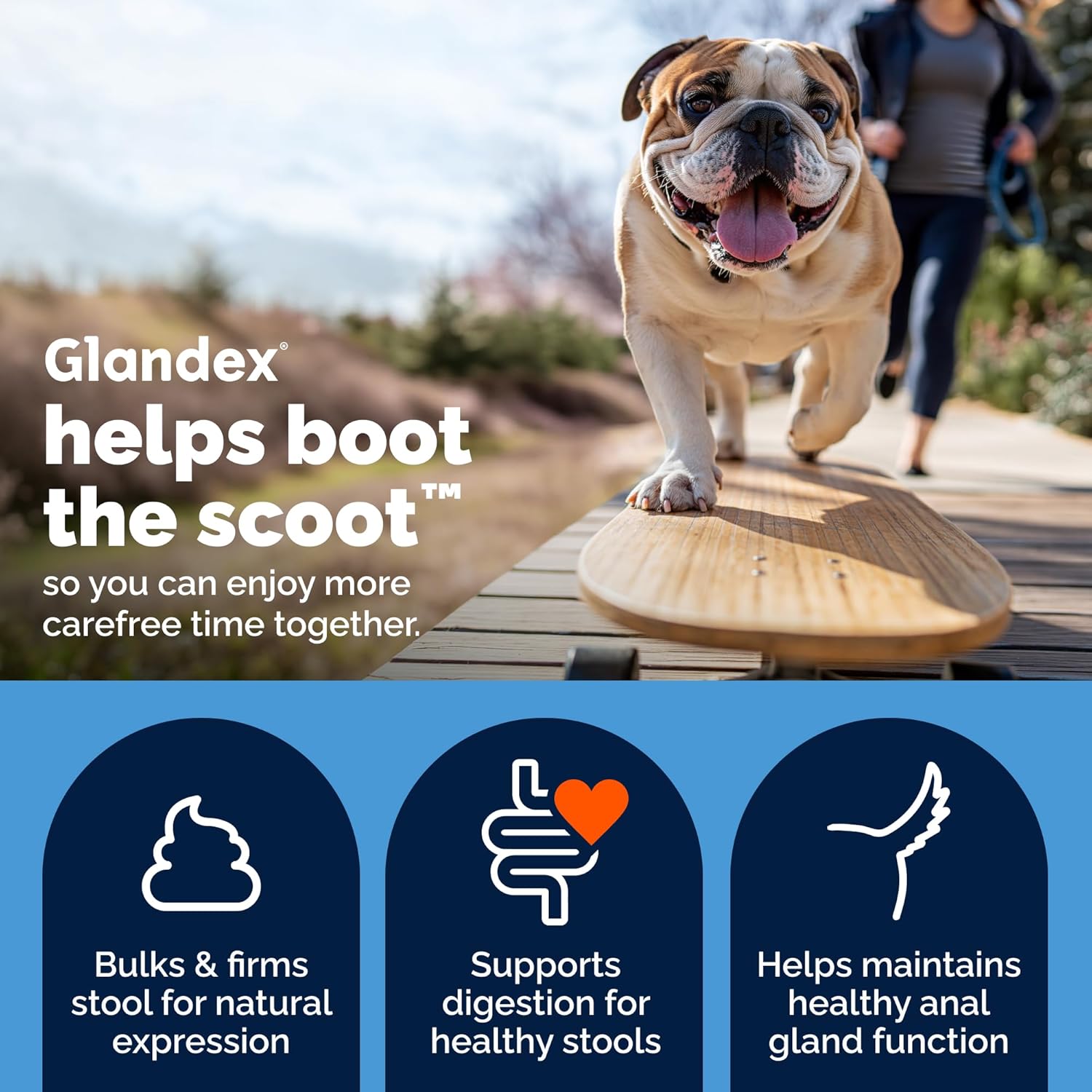 Side view of Glandex anal gland fiber supplement for dogs