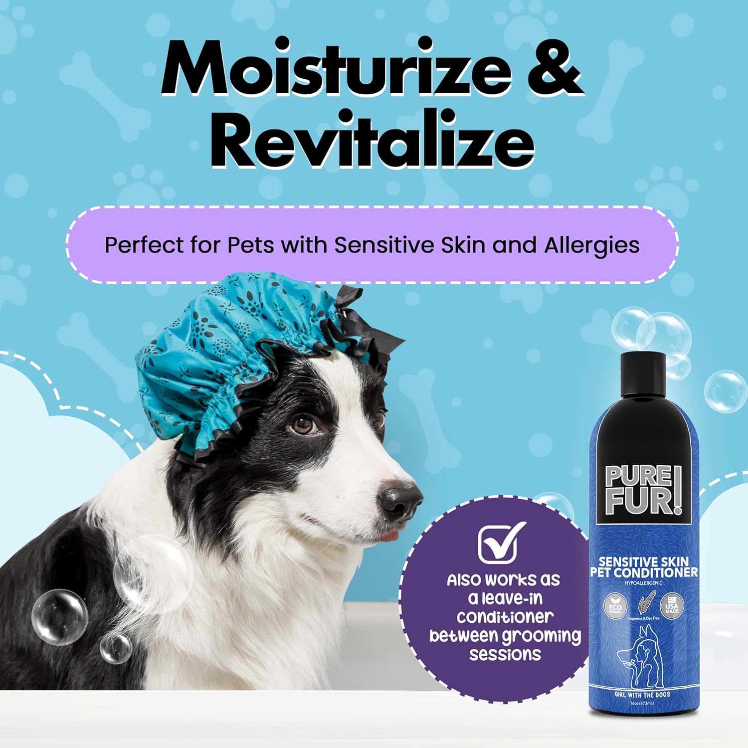 Natural anti itch dog conditioner bottle back with dilution instructions.