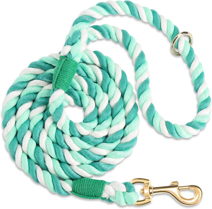 Dog Leash 5 FT Handmade Braided Cotton Rope Leashes for Small Medium and Large Dogs, New Golden Heavy Duty Metal Clasp, Colorful Macaron - Image 11