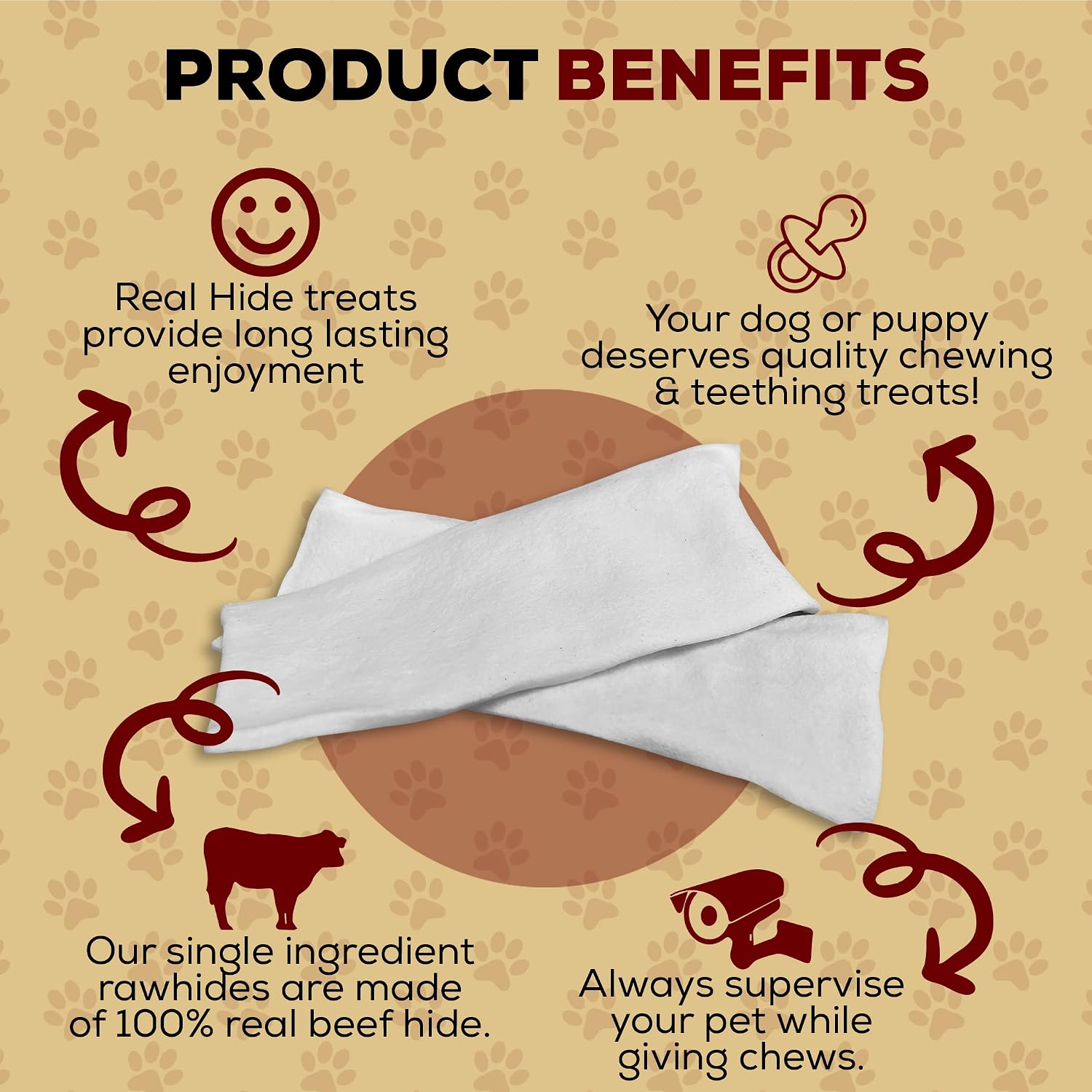 Premium rawhide chips for small medium and large dogs showing texture