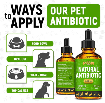 Natural antibiotic liquid for cat and dog allergy relief close up view