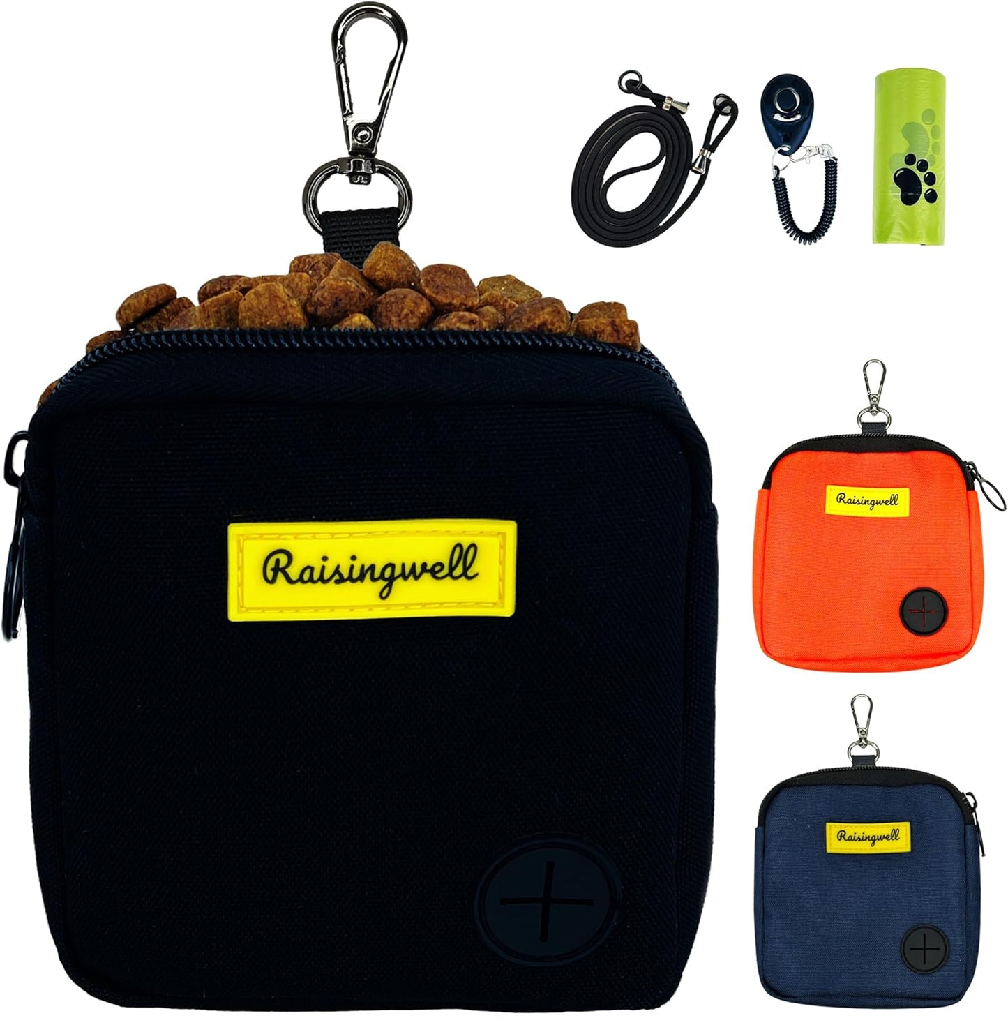 Raisingwell dog treat pouch front view authentic black pet fanny pack