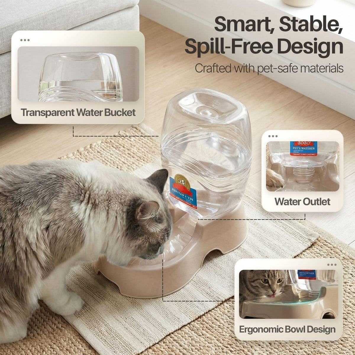 Flexzion compact gravity water bowl for small breed pets and indoor cats