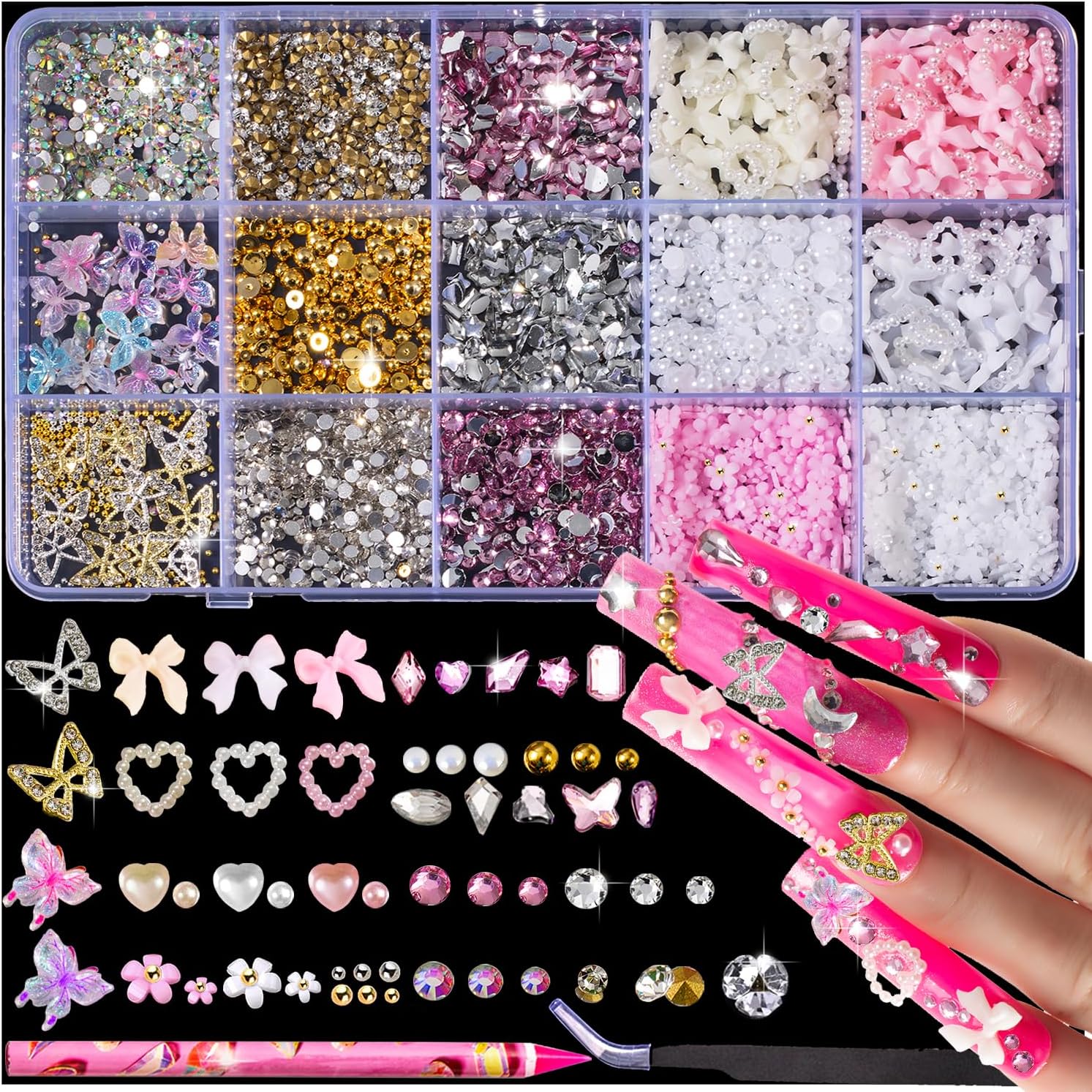 Kasither 10000 pieces nail charms and gems kit front view