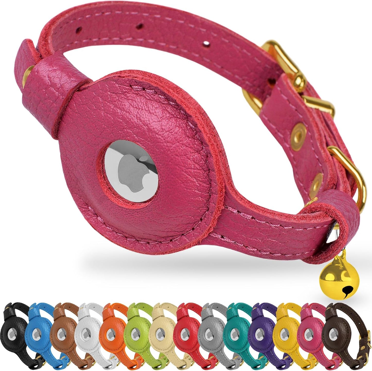 OOPSDOGGY Leather AirTag Cat Collar with Bell - Non Breakaway Kitten Collar with Apple Air Tag Holder - Lightweight GPS Pet Collars for Girl Boy Cats, Small Dogs, Puppies (Aquamarine) - Image 14