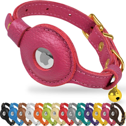 OOPSDOGGY Leather AirTag Cat Collar with Bell - Non Breakaway Kitten Collar with Apple Air Tag Holder - Lightweight GPS Pet Collars for Girl Boy Cats, Small Dogs, Puppies (Aquamarine) - Image 14