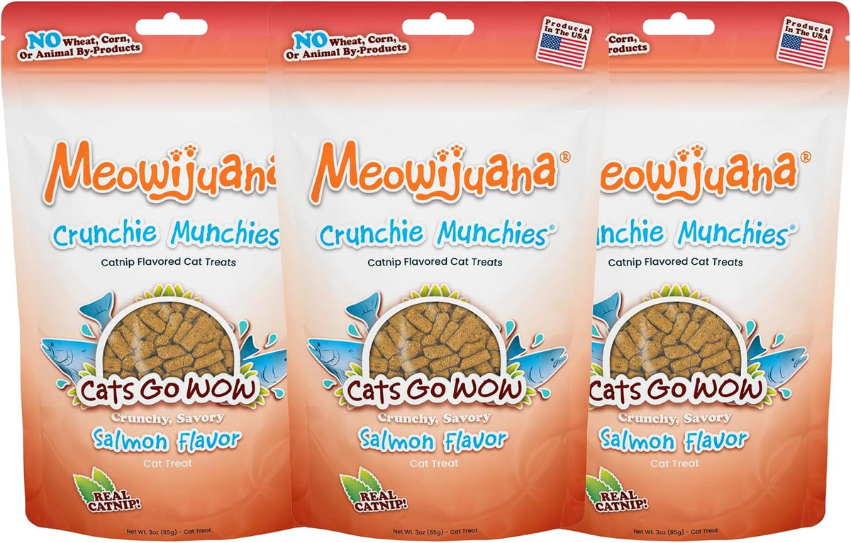 Meowijuana Crunchie Munchie Catnip Treats | Salmon, Seafood, Chicken Trio | Made with Organic Catnip | Produced in The USA | Low Calorie Cat Snack - Image 12
