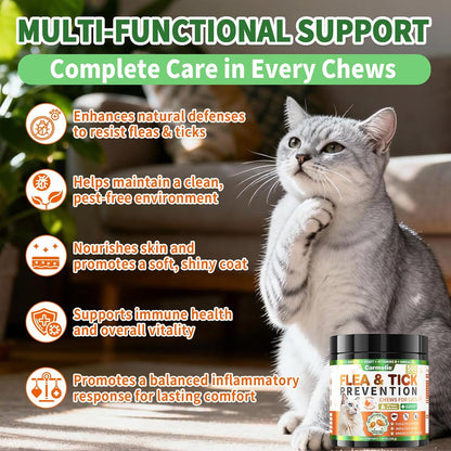 Dual texture crunchy and creamy cat flea chewables back label