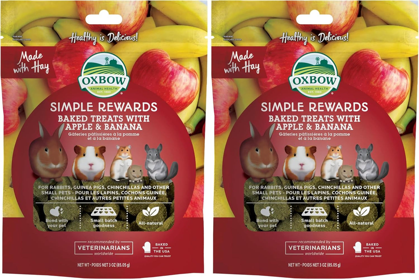Oxbow Simple Rewards Apple Banana Treats, Timothy Hay Guinea Pig & Bunny Treats, Pet Snack, Made with Oxbow Guinea Pig Hay, Made in USA, Timothy for Rabbit, 3 oz Bag - Image 10