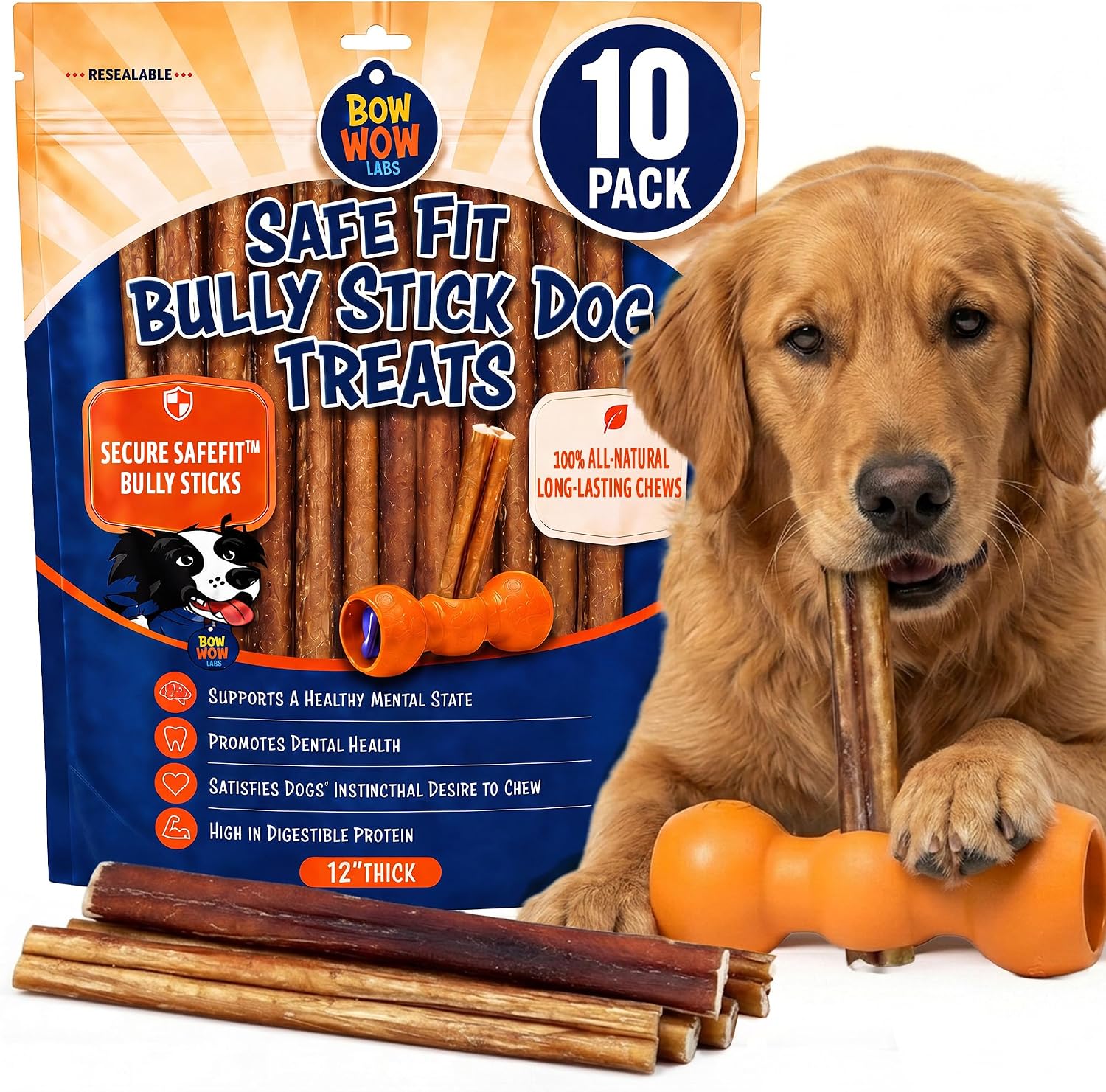 Bow Wow Labs SafeFit(TM) Bully Sticks for Dogs - 100% All Natural Beef Sticks, Grass-Fed, Low Odor, Long Lasting Dog Chews, Dog Chew Treats, Bully Stick for Small, Medium, Large Dogs - 6" Midsize 10 Pack - Image 10