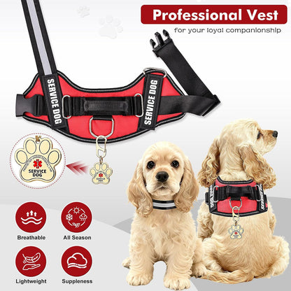Close-up of the ruggedized stainless steel Opstin service dog identification tag with lobster clip.