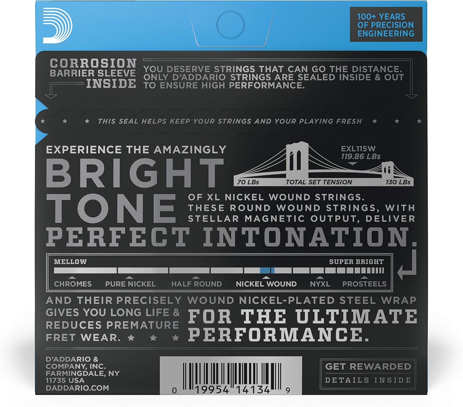 D'Addario Electric Guitar Strings, XL Nickel, EXL115W, Medium Gauge Wound Third 11-49, 6-String Set, Pack of 1 - Image 2