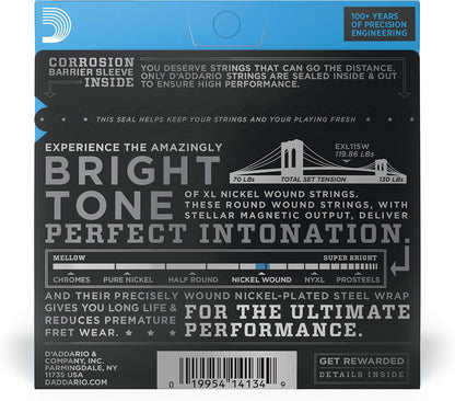 D'Addario Electric Guitar Strings, XL Nickel, EXL115W, Medium Gauge Wound Third 11-49, 6-String Set, Pack of 1 - Image 2