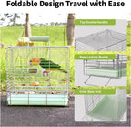 Bird Carrier Travel Cage - 304 Stainless Steel Portable Folding Bird Travel Cage with Parrot Feeder Cups & Standing Perch for Smaller Birds Conures Lovebird Cockatiel Parakeets (Green) - Image 5