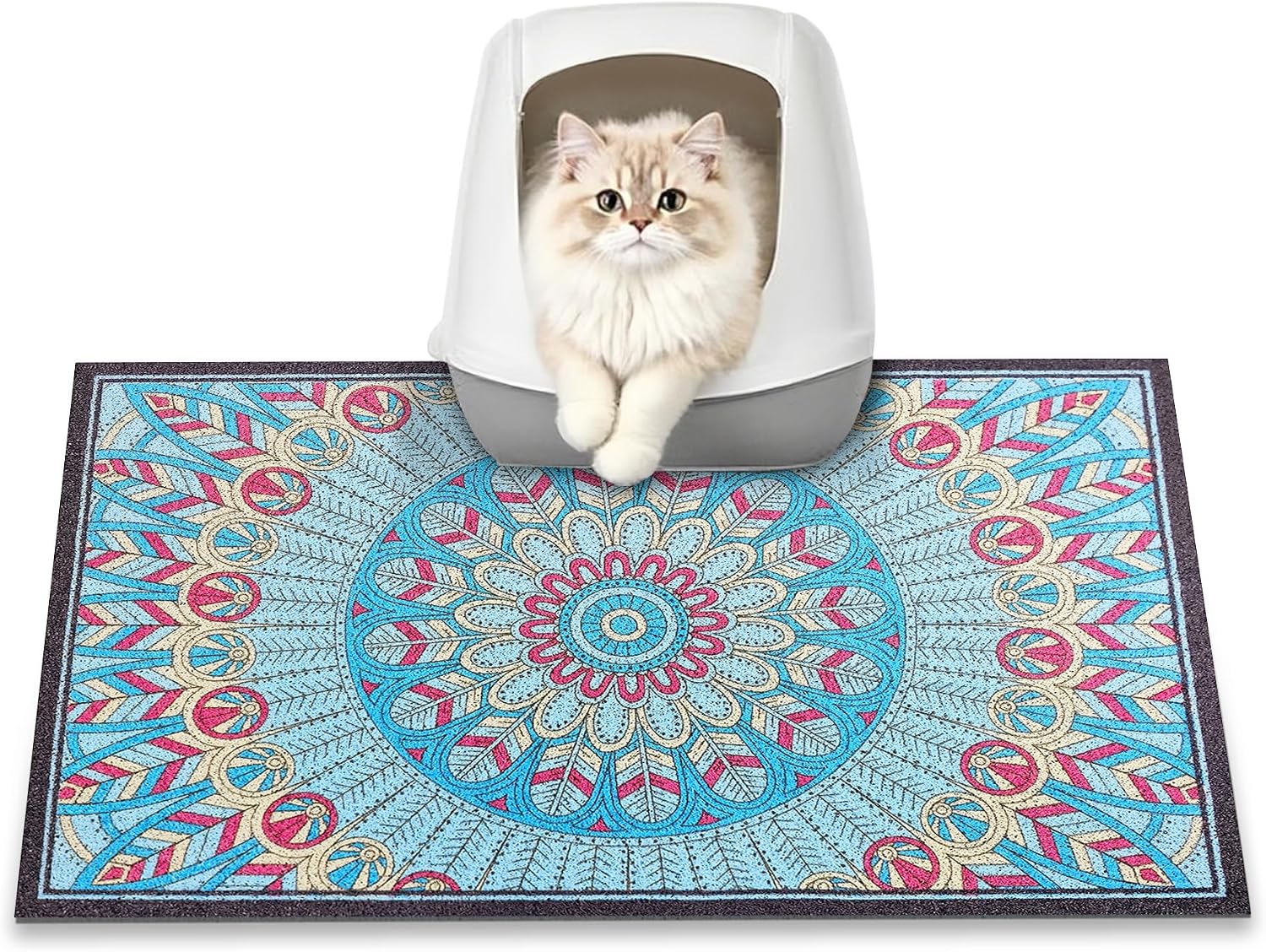 Cat Litter Mat, 24" x 16" Litter Box mat, Upgrade Non-Slip Kitty Litter mat, Traps 100% Litter, Soft on Kitty Paws, Easy Clean for Scatter Control, Bohe cat Food mat, Urine Waterproof - Image 14
