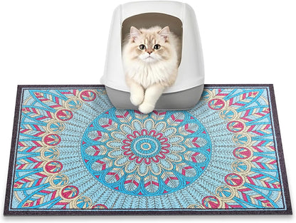 Cat Litter Mat, 24" x 16" Litter Box mat, Upgrade Non-Slip Kitty Litter mat, Traps 100% Litter, Soft on Kitty Paws, Easy Clean for Scatter Control, Bohe cat Food mat, Urine Waterproof - Image 14