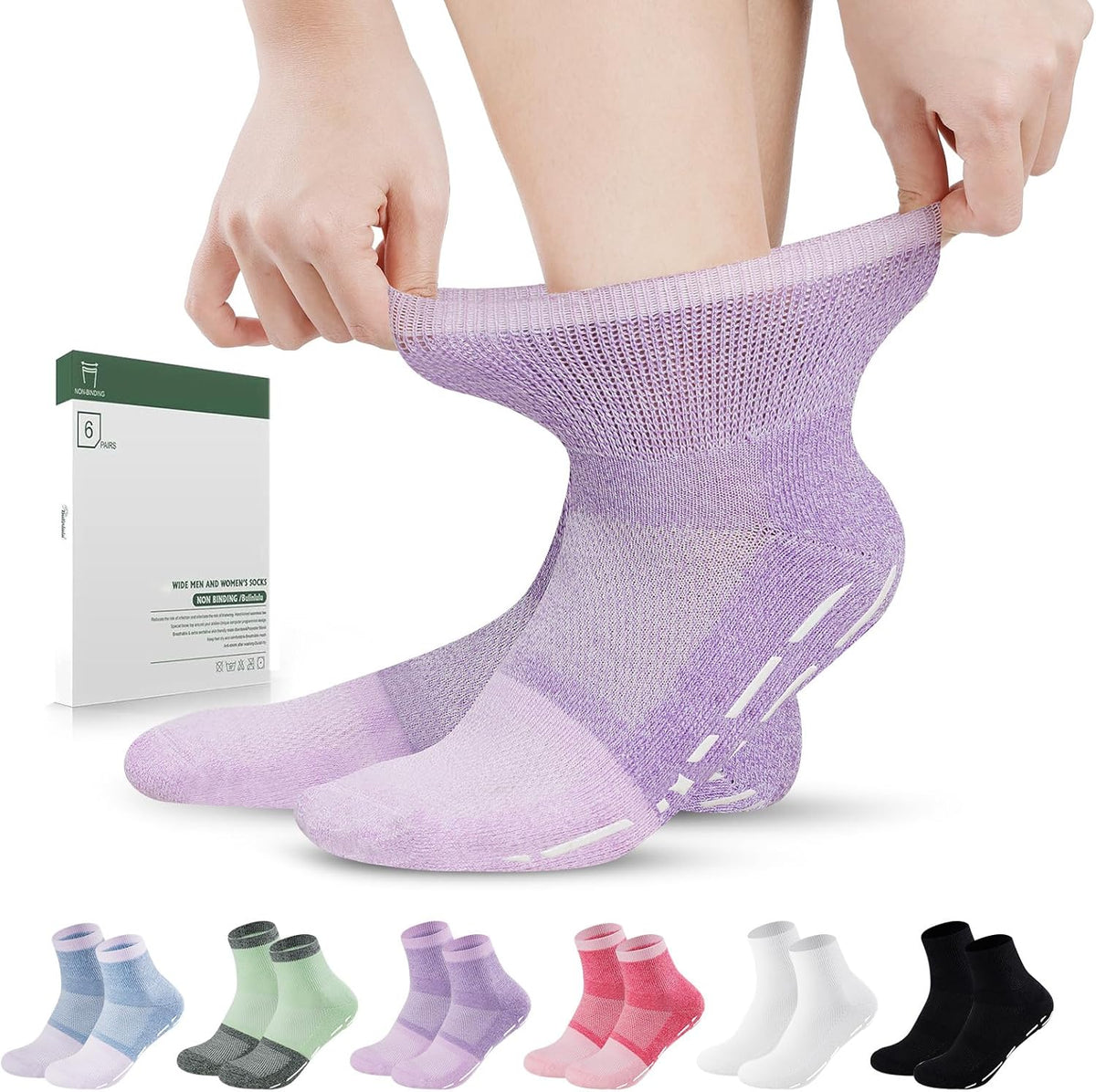 Bulinlulu Bamboo Viscose Diabetic Socks 6 pairs pack front view for edema relief.