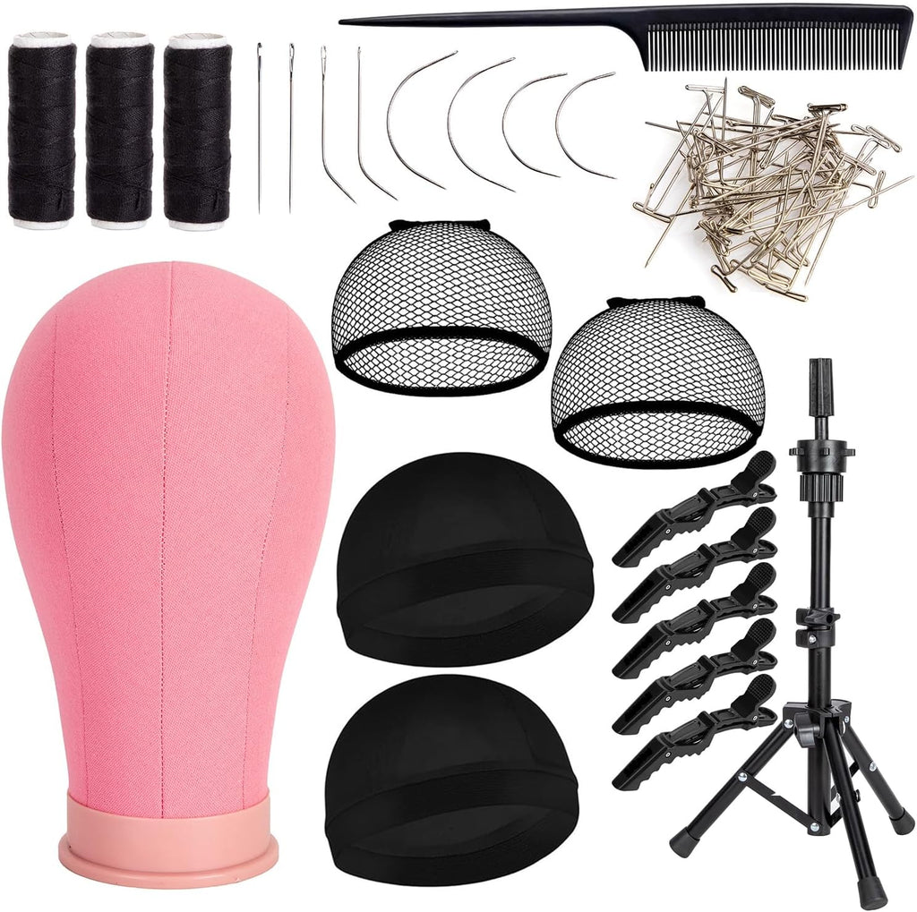 Koskusder 22 inch canvas wig mannequin head front view in pink