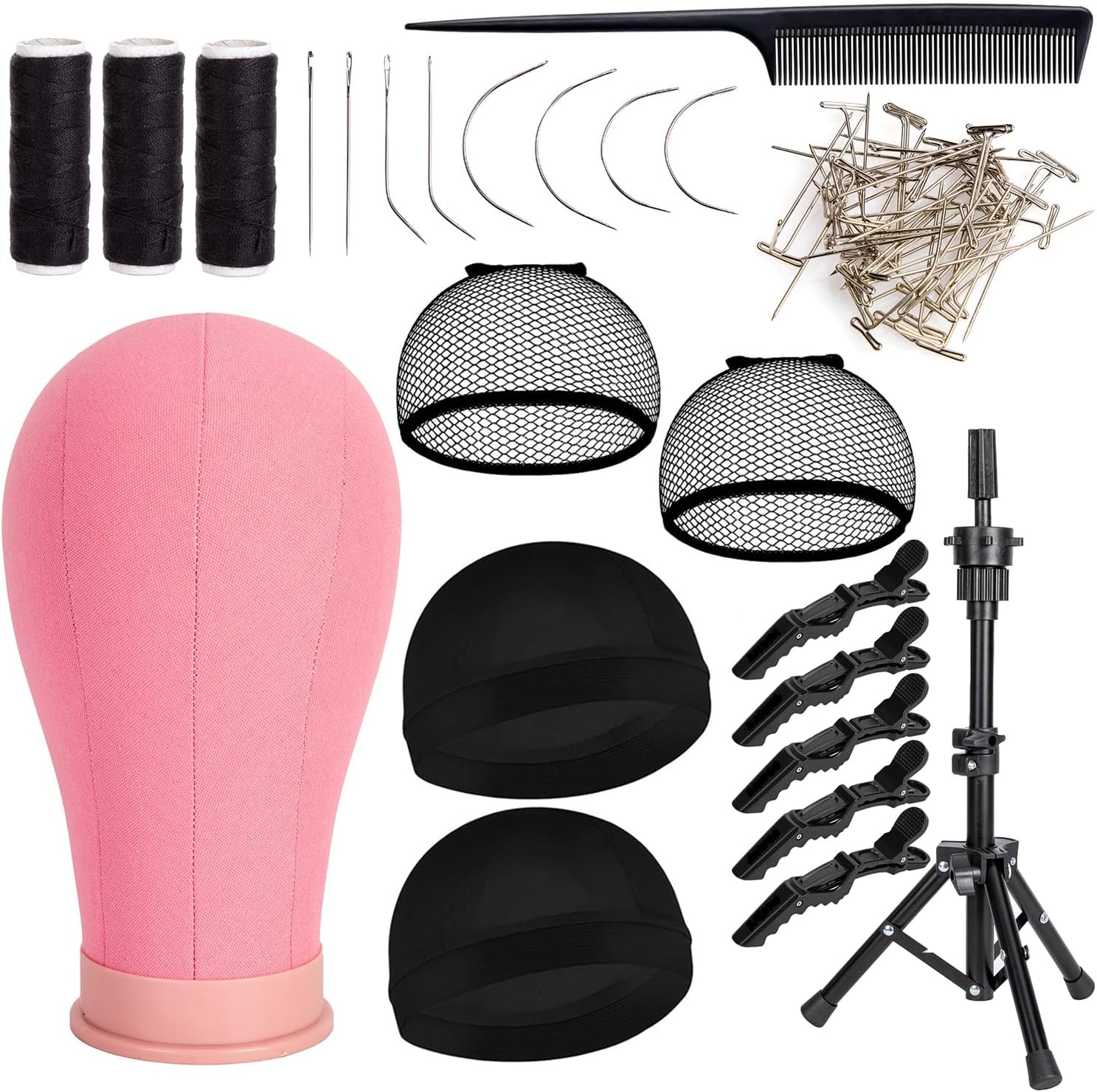 Koskusder 22 inch canvas wig mannequin head front view in pink