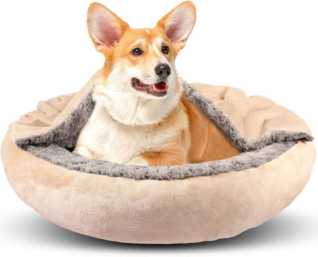 GASUR Small Dog & Cat Bed, 23'' Donut Pet Bed Mat with Hooded Blanket, Anti-Anxiety Burrow Cave Bed, Cozy Puppy Bed, Machine Washable, for Indoor Pets up to 20lbs - Image 9