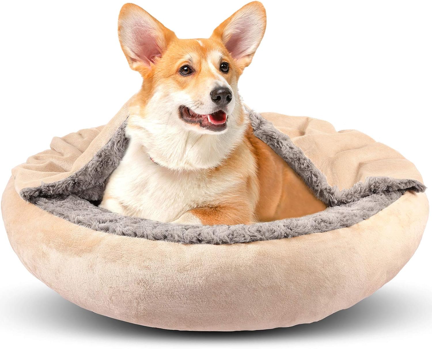 GASUR Small Dog & Cat Bed, 23'' Donut Pet Bed Mat with Hooded Blanket, Anti-Anxiety Burrow Cave Bed, Cozy Puppy Bed, Machine Washable, for Indoor Pets up to 20lbs - Image 9