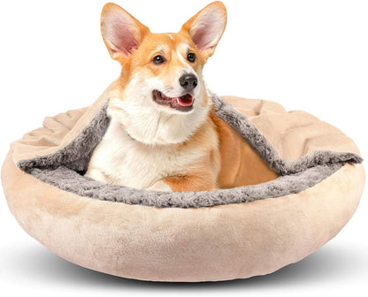 GASUR Small Dog & Cat Bed, 23'' Donut Pet Bed Mat with Hooded Blanket, Anti-Anxiety Burrow Cave Bed, Cozy Puppy Bed, Machine Washable, for Indoor Pets up to 20lbs - Image 9