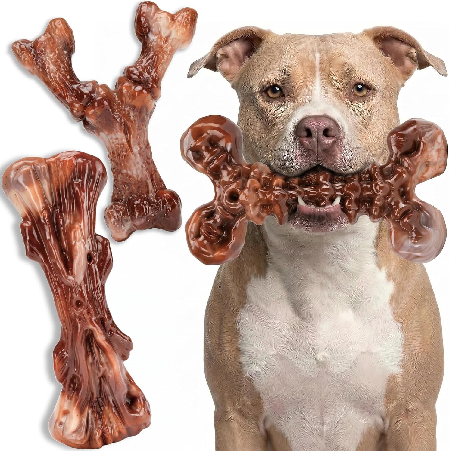 Kseroo 3-pack indestructible bacon flavored nylon dog chew toys front view