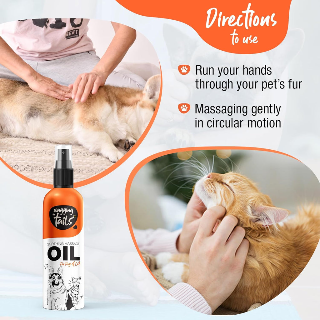 Premium imported Wagging Tails pet massage oil product packaging