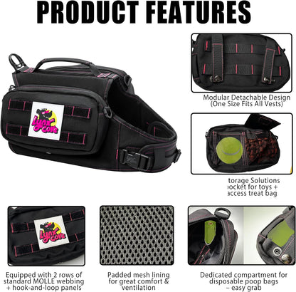 Lynxcore adjustable dog vest with neon pink stitching and detachable side pockets