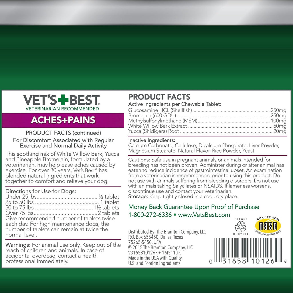 Close up view of the dog joint health chewable supplement tablets on a clean background.