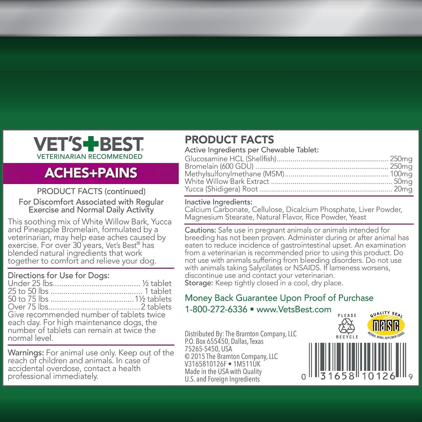 Close up view of the dog joint health chewable supplement tablets on a clean background.