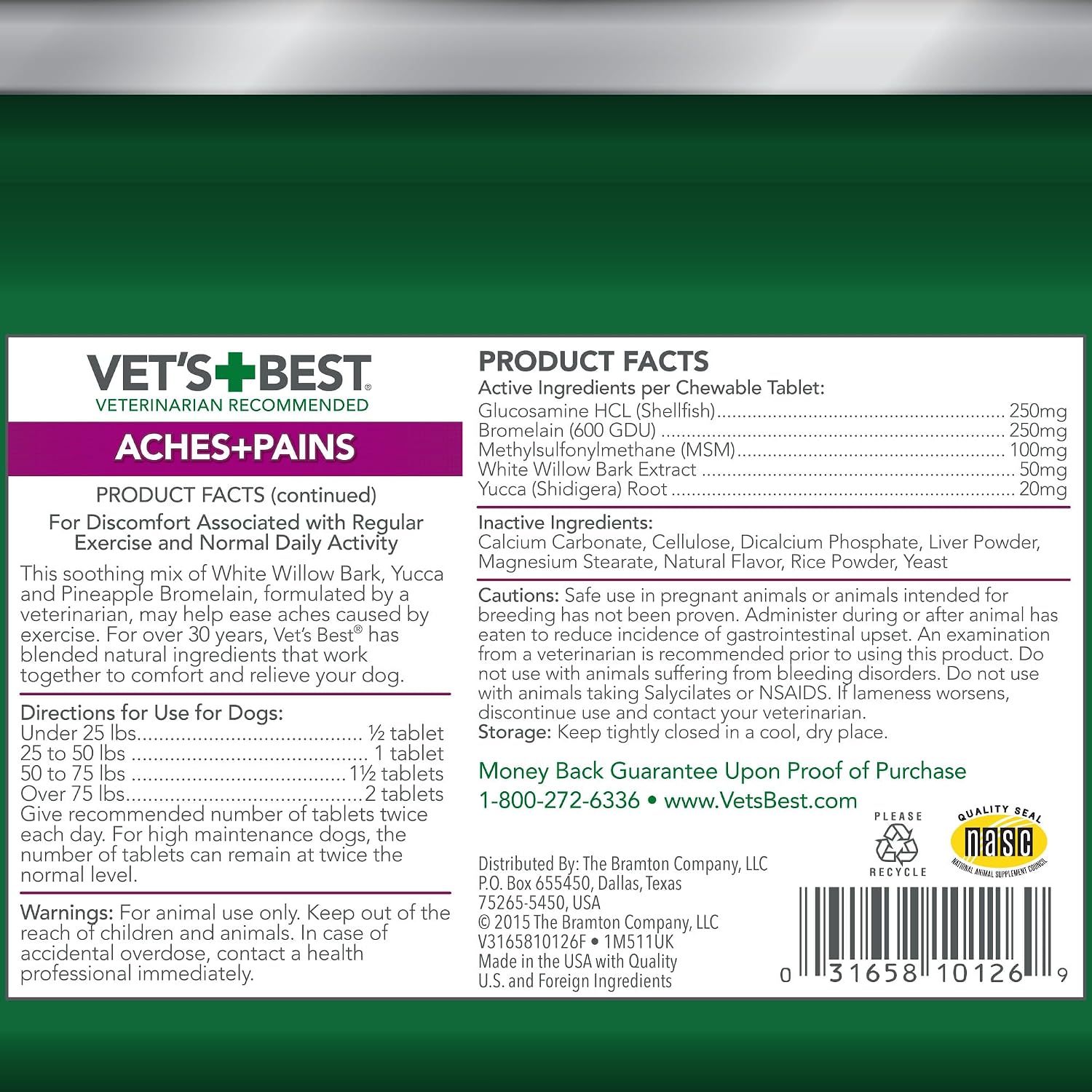 Close up view of the dog joint health chewable supplement tablets on a clean background.