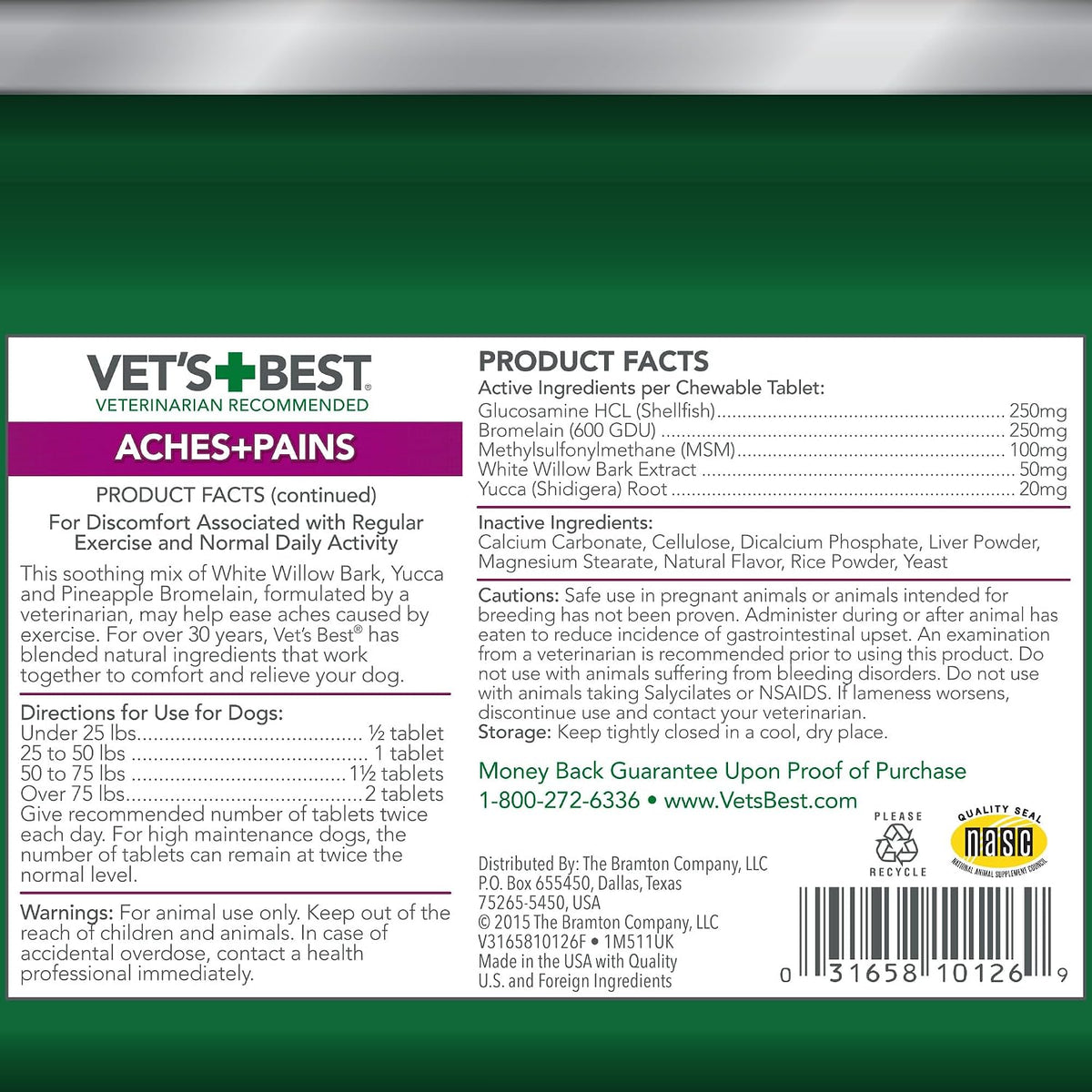 Close up view of the dog joint health chewable supplement tablets on a clean background.