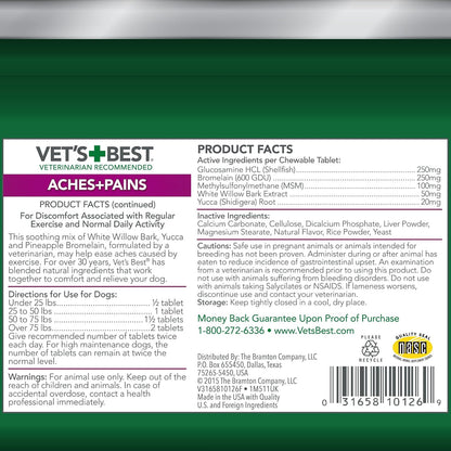 Close up view of the dog joint health chewable supplement tablets on a clean background.