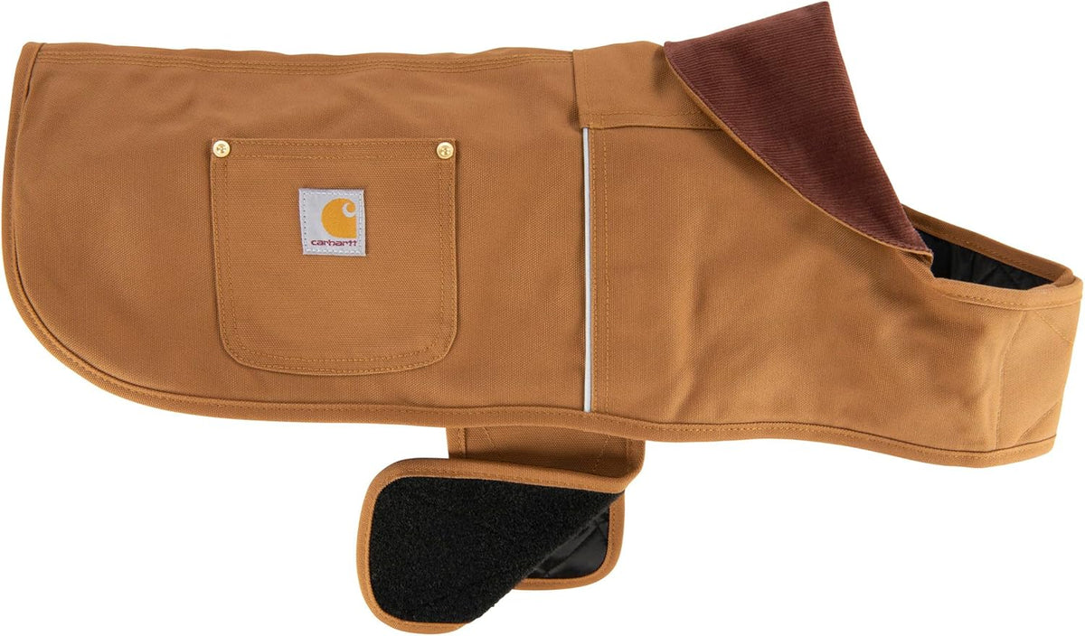 Carhartt Firm Duck Dog Chore Coat front view on a small dog.