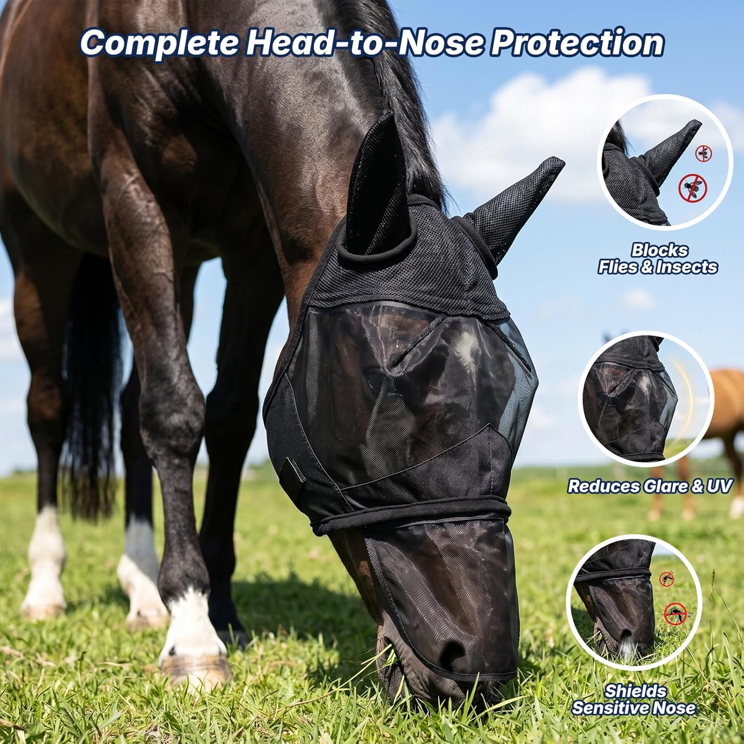 Sagud horse fly mask with adjustable extra wide strap for comfort