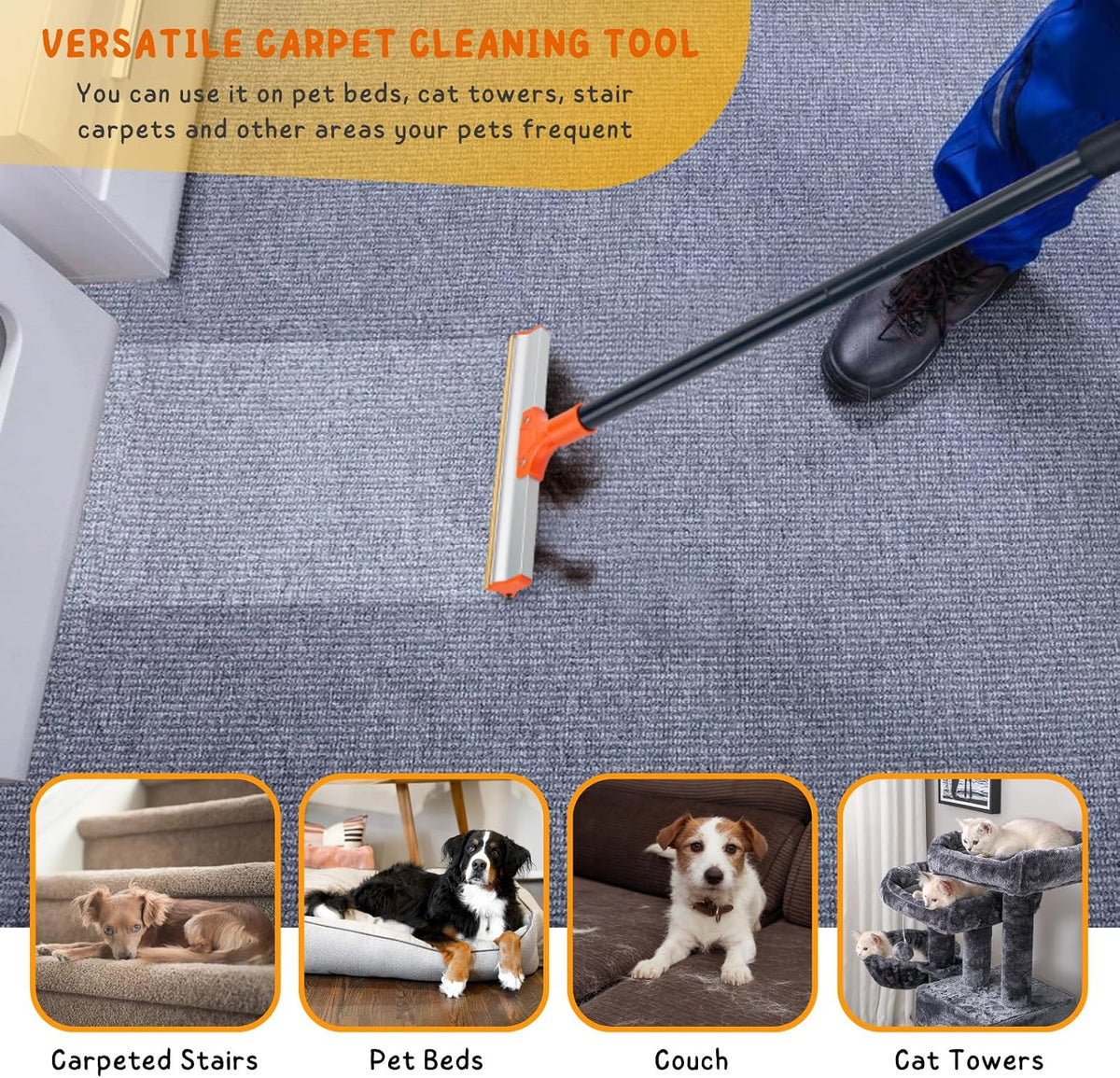 KeFanta carpet rake handle with ergonomic non-slip foam grip