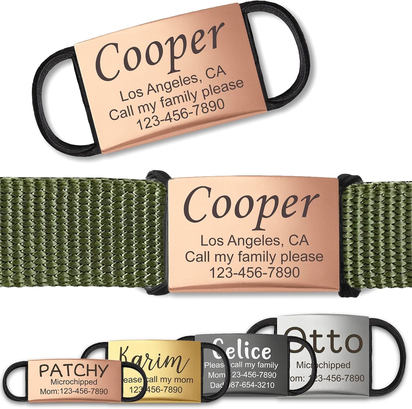 Anavia Slide On Silent Pet ID Tags, S/M/L/XL Personalized Stainless Steel Cat Dog Tag with Elastic Fabric Band, Engraved Nameplate Quiet Chew-Proof Pet Collar Tag (Black, Large) - Image 12