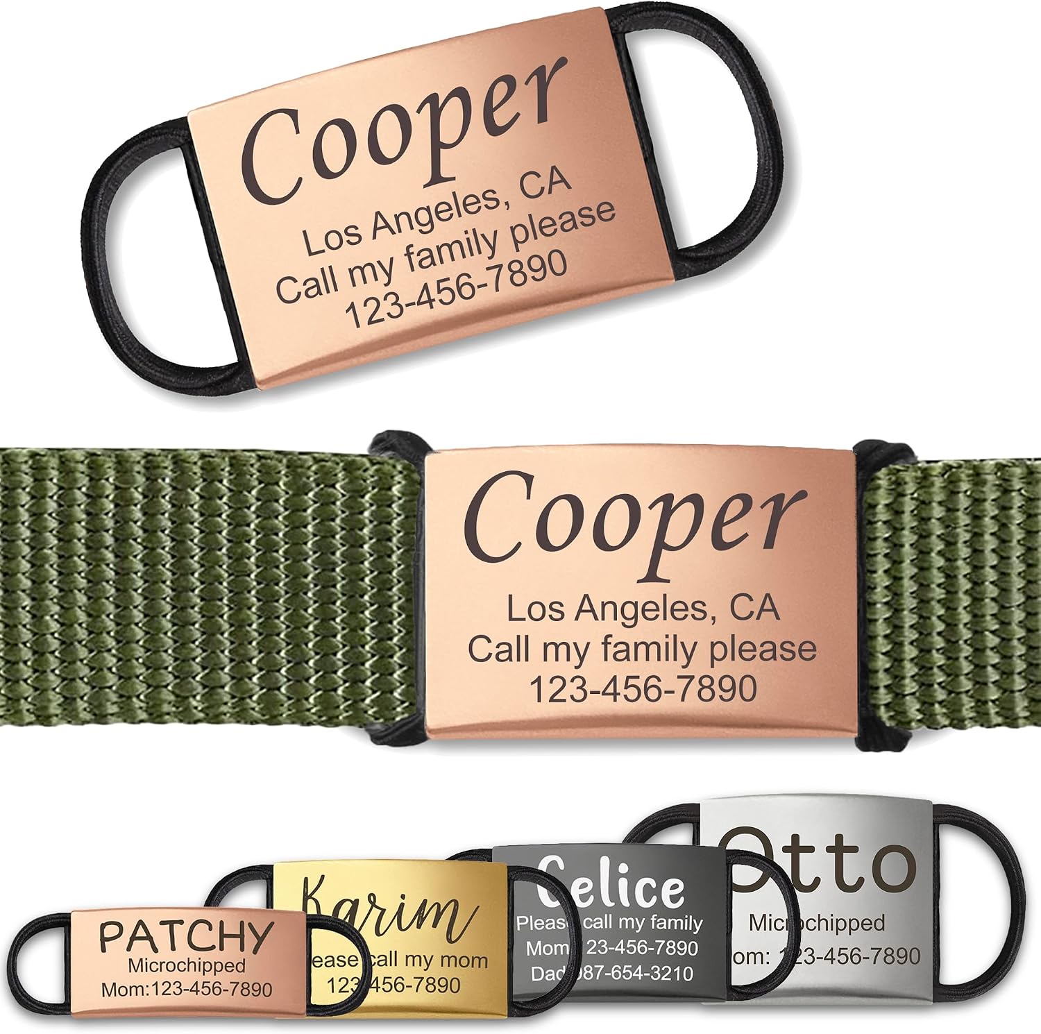 Anavia Slide On Silent Pet ID Tags, S/M/L/XL Personalized Stainless Steel Cat Dog Tag with Elastic Fabric Band, Engraved Nameplate Quiet Chew-Proof Pet Collar Tag (Black, Large) - Image 12