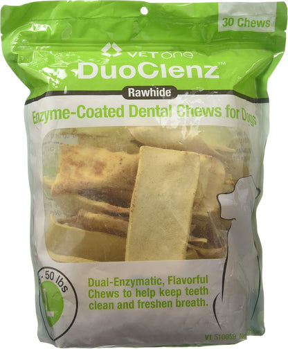 Enzyme coated dog dental hygiene chews for fresh breath
