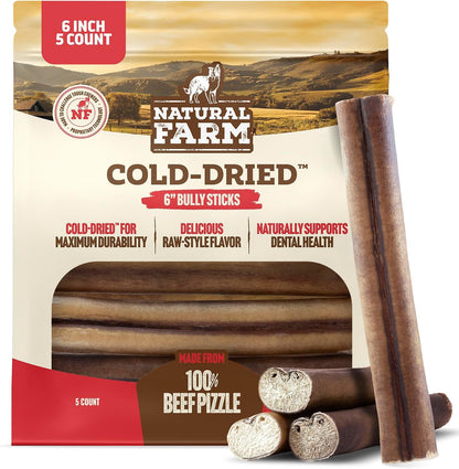 Natural Farm Cold-Dried Bully Sticks 5 count pack front view premium imported dog treats
