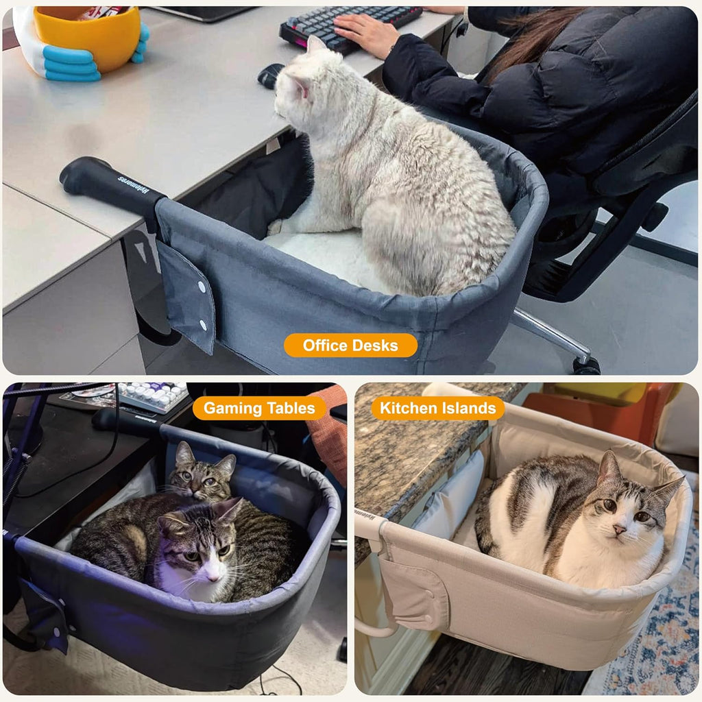 Cat Desk Bed for Large Cats 50 lbs Heavy Duty Cat Bed for Desk Attachment with Paw Design Extra-Sturdy Dog Chair Dual-Sided Mat Waterproof Easy Assembly for Gaming Desk Kitchen Island Gray - Image 9