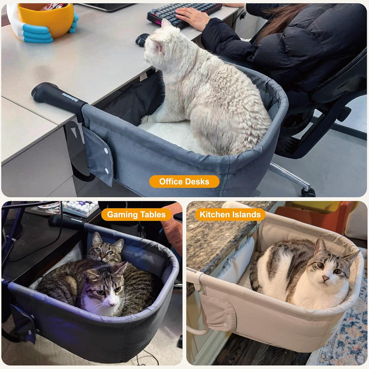 Cat Desk Bed for Large Cats 50 lbs Heavy Duty Cat Bed for Desk Attachment with Paw Design Extra-Sturdy Dog Chair Dual-Sided Mat Waterproof Easy Assembly for Gaming Desk Kitchen Island Gray - Image 9