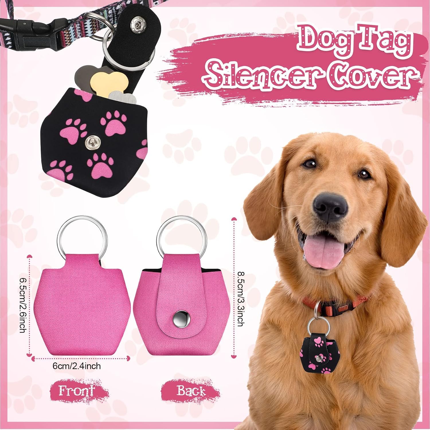 Reginary soundless pet tag pouch being slipped over a bone shaped metal identification tag step by step.