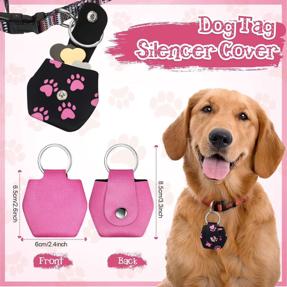 Reginary soundless pet tag pouch being slipped over a bone shaped metal identification tag step by step.