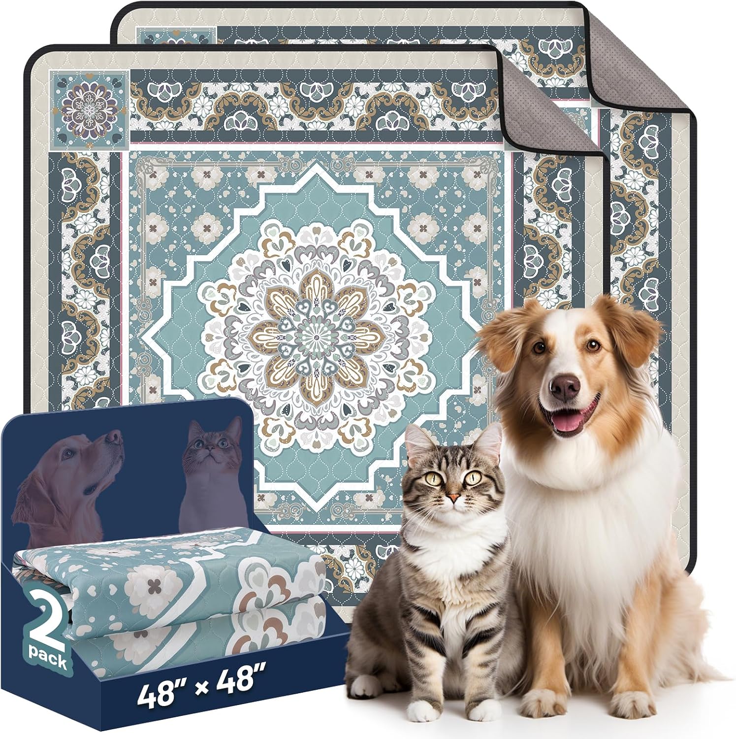 Washable Pee Pads for Dogs,Super Absorbent Reusable Puppy Training Pads, Leak-Proof & Non-Slip,for Potty Training,Whelping,Crate & Playpen24x36in(Pack of 2), Grayish Blue - Image 12