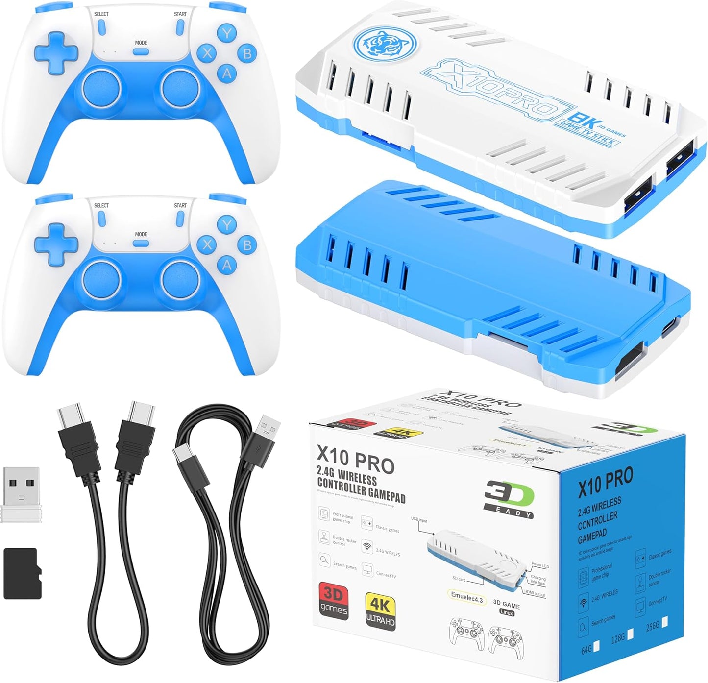 Zwxyvut X10 Pro Retro Game Stick front view with controllers