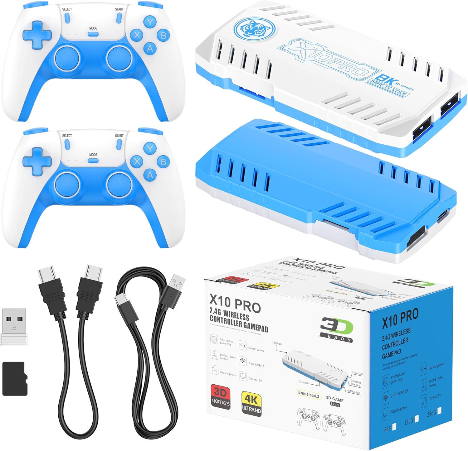 Zwxyvut X10 Pro Retro Game Stick front view with controllers