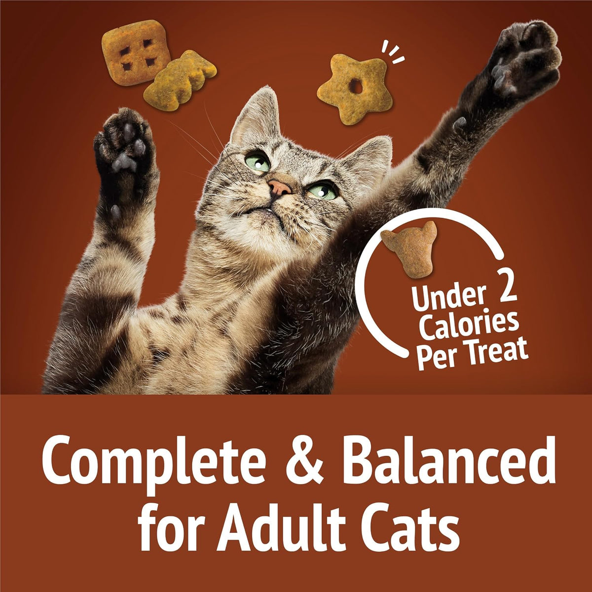 Assorted fun shapes of Friskies Party Mix crunchy cat snacks